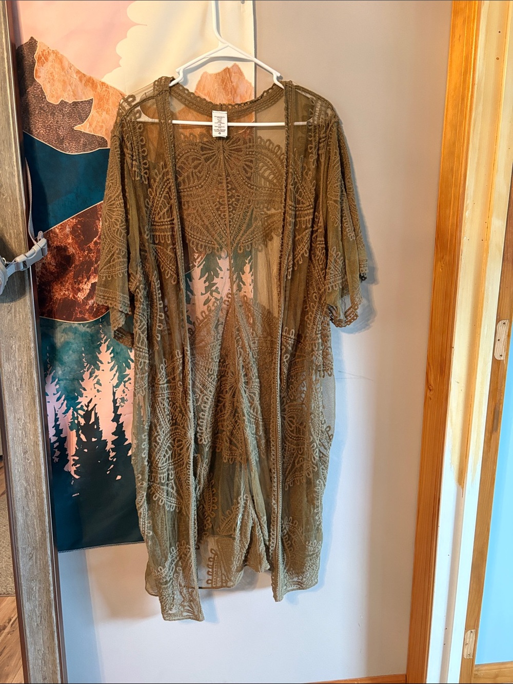 Amazon Olive Green Lace Sheer Cardigan Kimono
